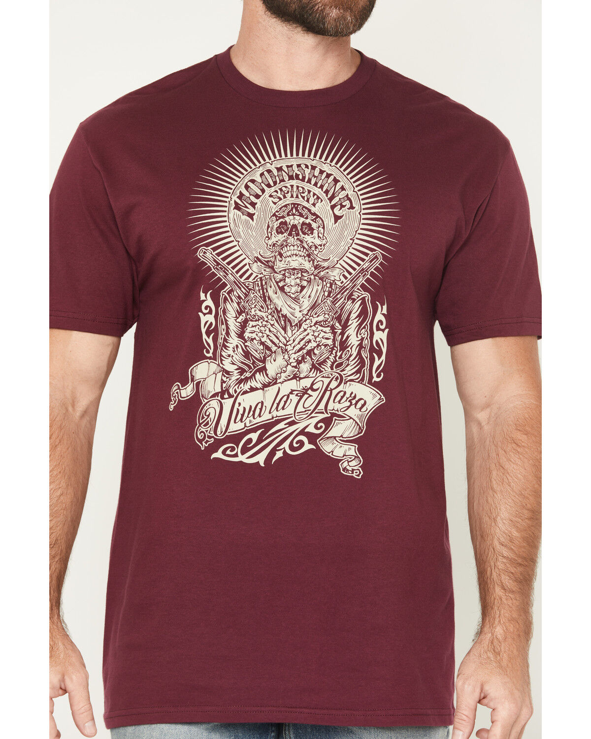 Image #3 - Moonshine Spirit&reg; Men's Viva La Raza Short Sleeve Graphic T-Shirt, Burgundy, hi-res