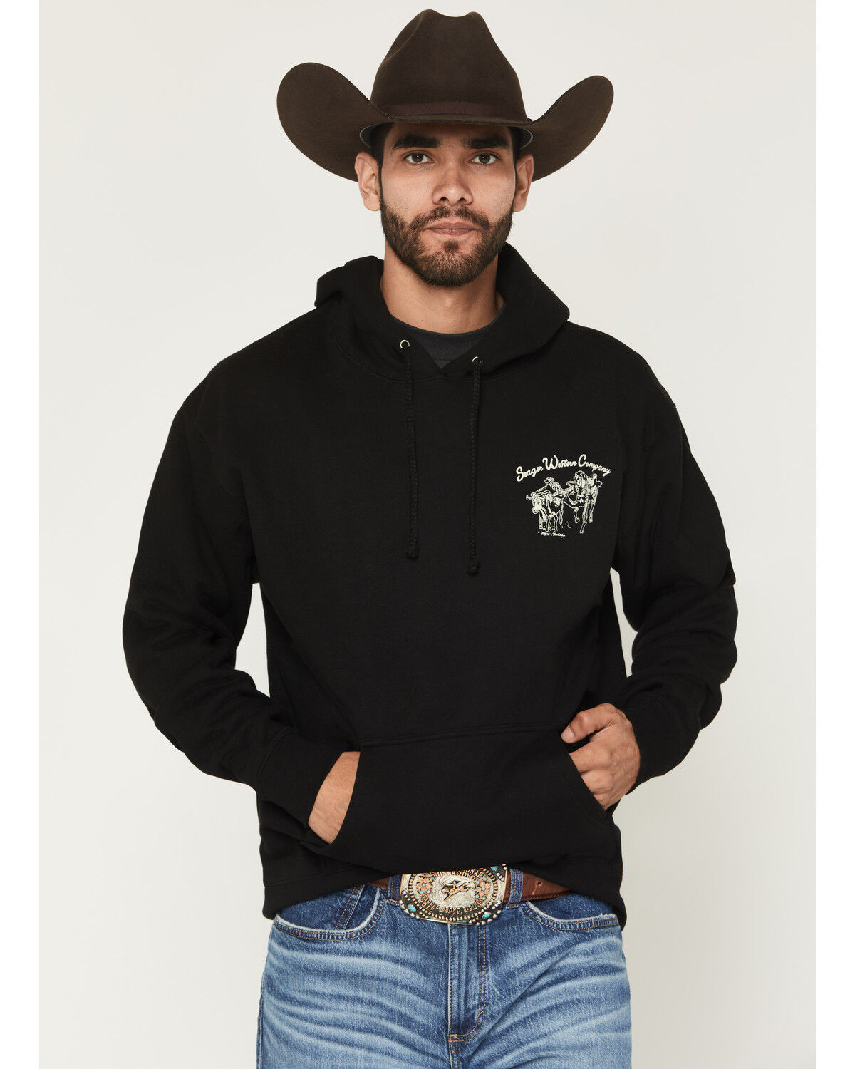 Image #2 - Seager Men's Los Rios Midweight Graphic Hooded Sweatshirt, Black, hi-res