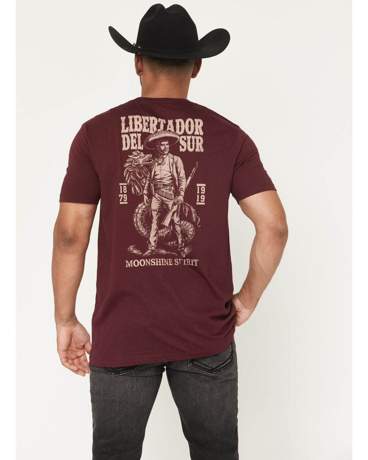 Image #1 - Moonshine Spirit&reg; Men's Libertado Logo Short Sleeve Graphic T-Shirt, Burgundy, hi-res