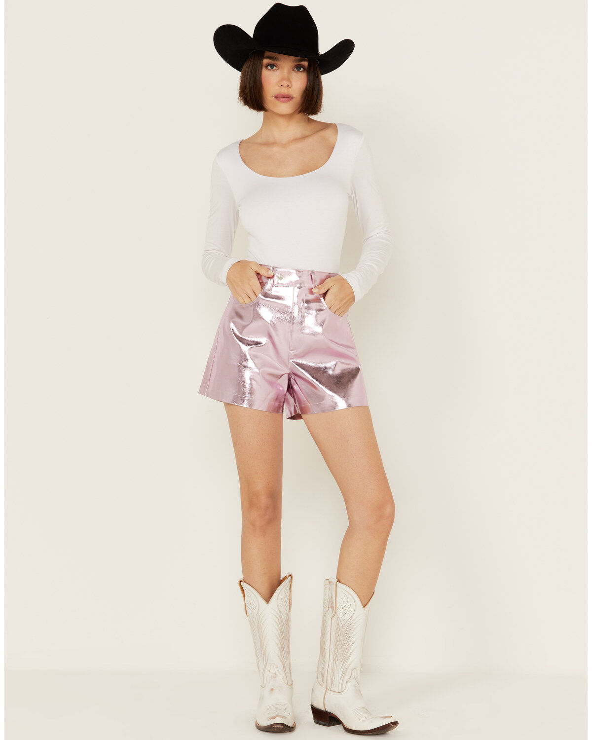 Image #1 - BLANKNYC Women's High Rise Metallic Shorts, Pink, hi-res