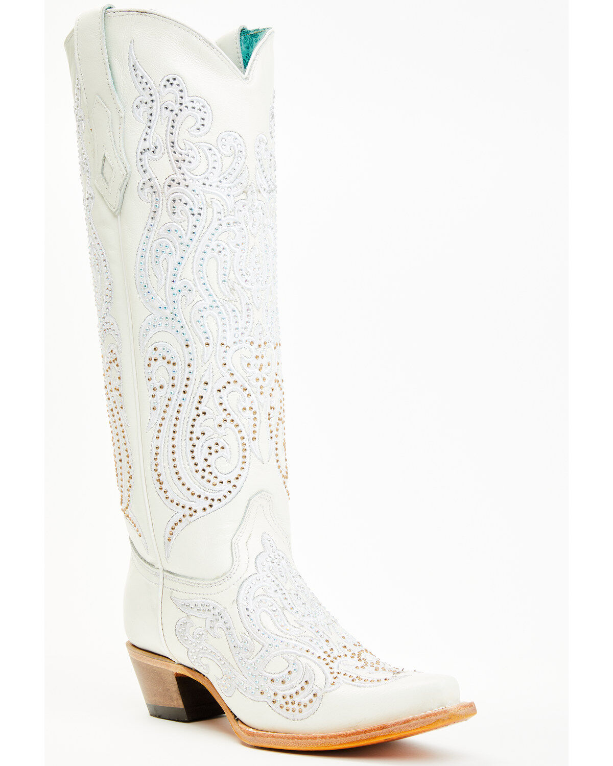 Corral Women's Crystal Embroidered Tall Western Boots - Snip Toe, White, hi-res