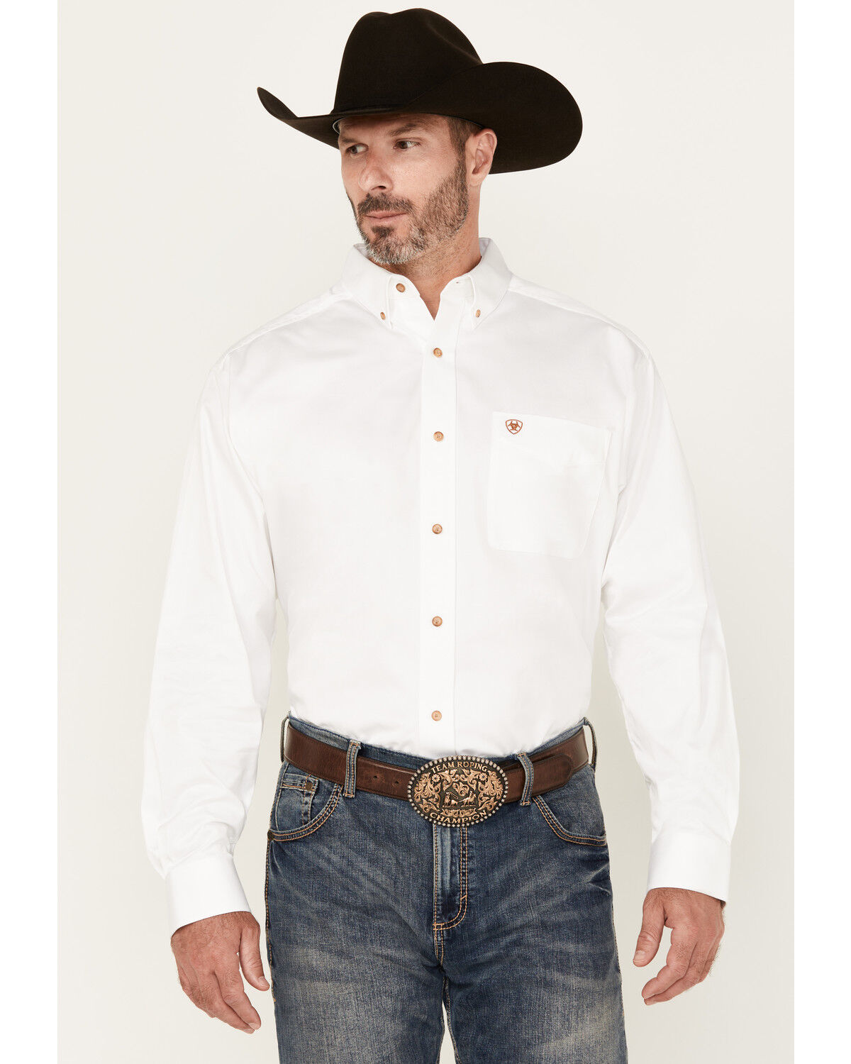 Image #1 - Ariat Men's Solid Twill Long Sleeve Western Shirt - Big & Tall, White, hi-res