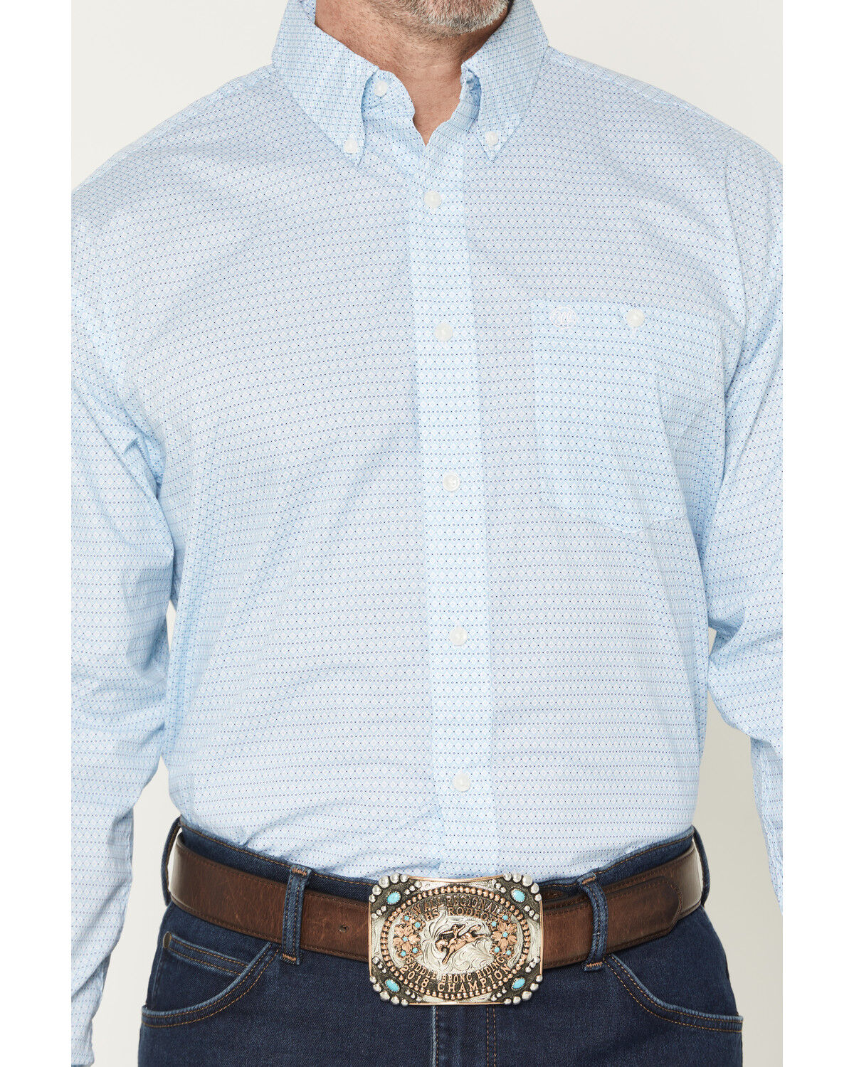 Image #3 - Wrangler Men's Geo Print Long Sleeve Button-Down Stretch Western Shirt, Blue, hi-res