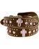 Image #2 - Nocona Girls' Rhinestone Studded Cross Leather Belt, Brown, hi-res