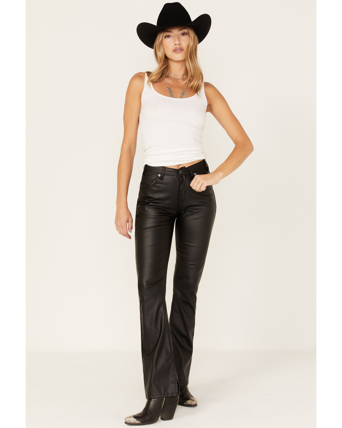 Rock & Roll Denim Women's Pleather High Rise Bootcut Pants, Black, hi-res
