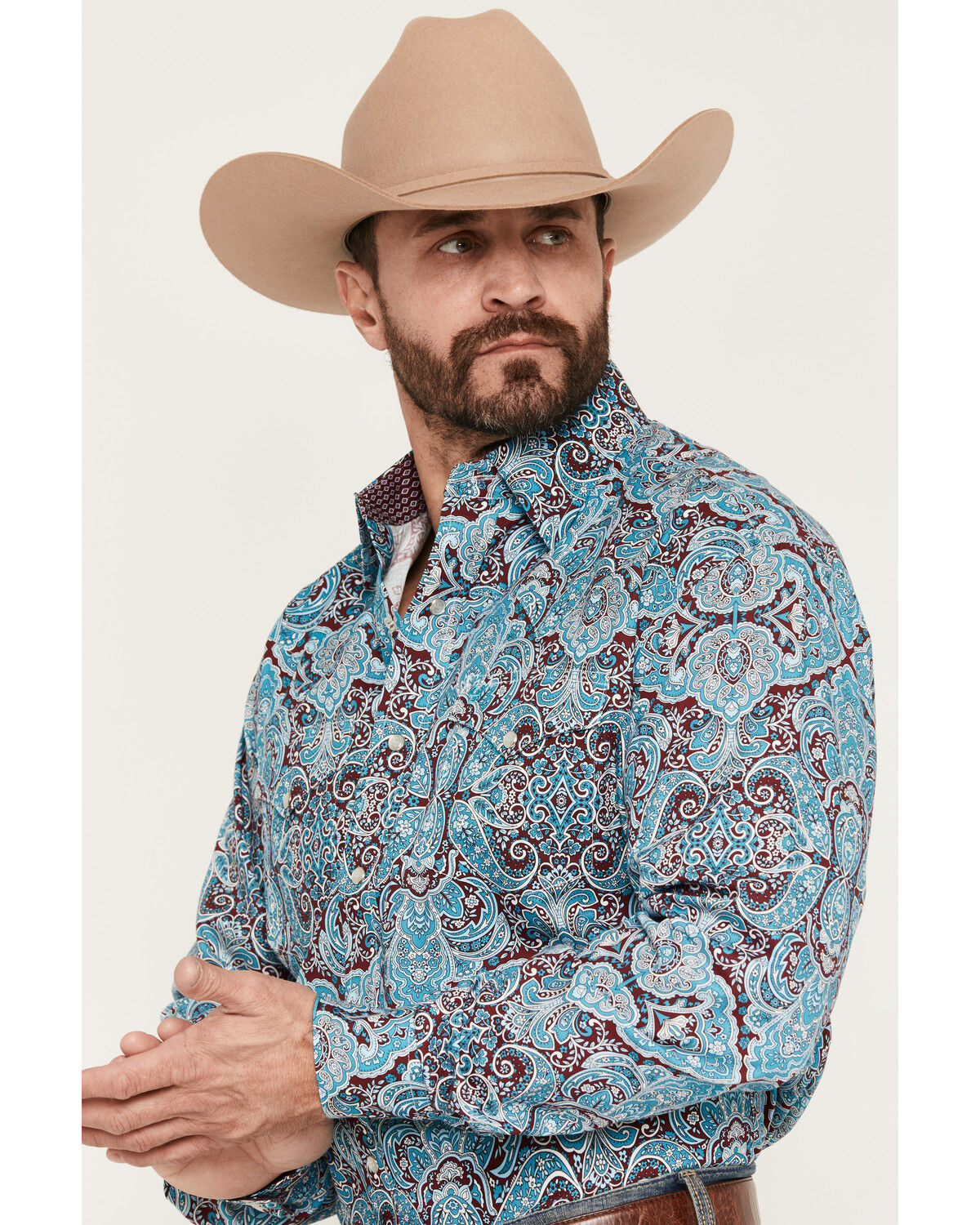 Image #2 - Stetson Men's Paisley Print Long Sleeve Snap Western Shirt, Blue, hi-res