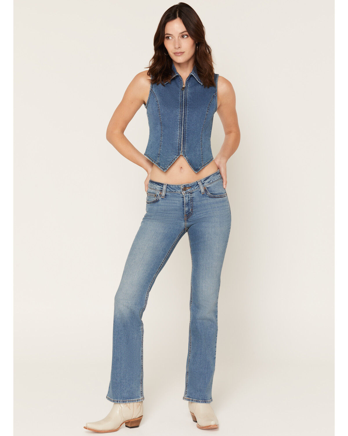 Levi's Women's Medium Wash Super Low Rise Bootcut Stretch Denim Jeans, Medium Wash, hi-res