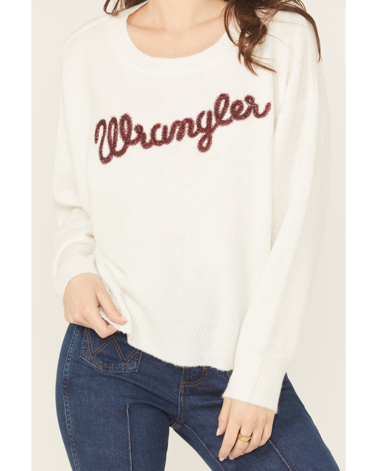 Image #3 - Wrangler Retro Women's Glitter Logo Sweater, White, hi-res
