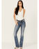 Image #3 - Miss Me Women's Dark Wash Mid Rise Downward Wing Pocket Bootcut Stretch Denim Jeans, Dark Wash, hi-res