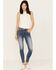 Image #3 - Miss Me Women's Medium Wash Mid Rise Sequins Fleur de Lis Stretch Skinny Jeans , Medium Blue, hi-res