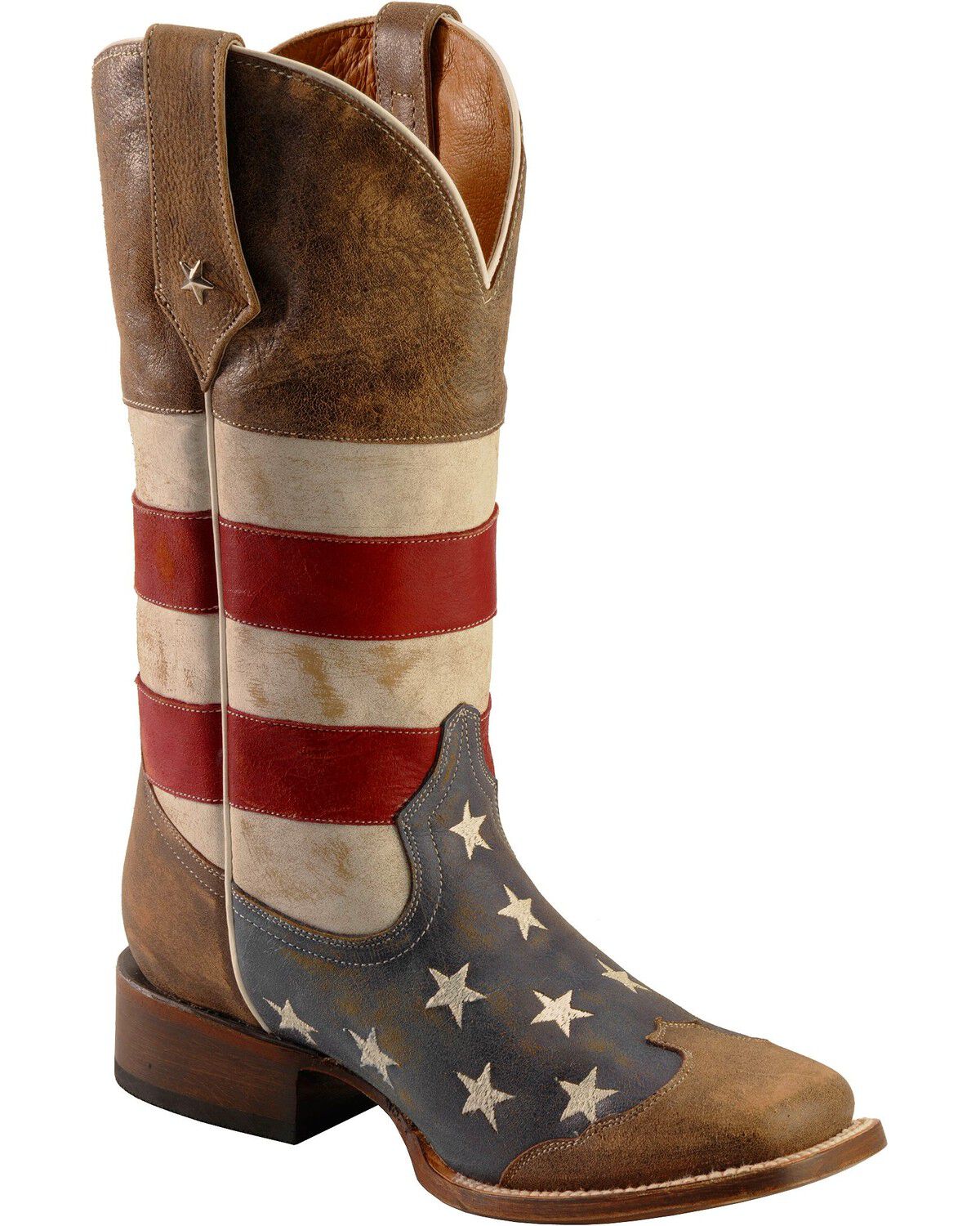 Roper American Flag Western Boots - Square Toe, Blue, hi-res