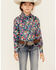 Image #1 - Cowgirl Hardware Girls' Monet Floral Print Long Sleeve Snap Western Shirt, Navy, hi-res