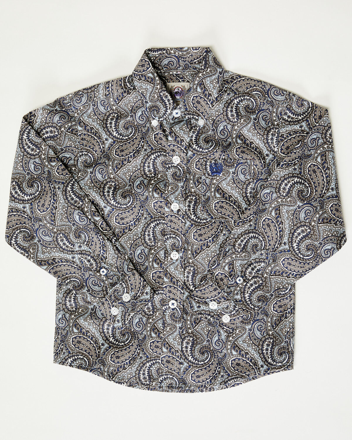 Image #1 - Cinch Toddler Boys' Paisley Print Long Sleeve Button-Down Western Shirt, Grey, hi-res