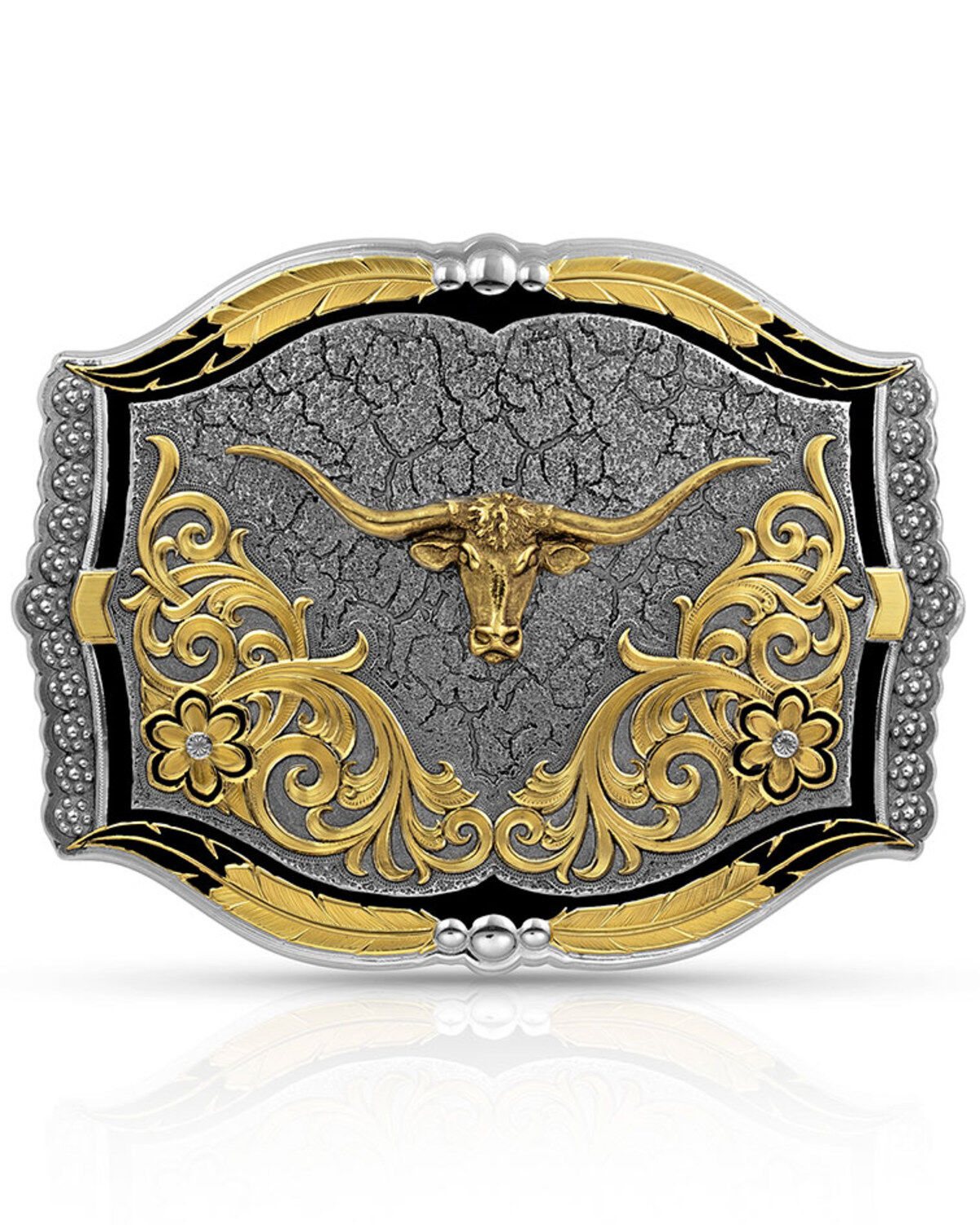 Image #1 - Montana Silversmiths Cracked Earth Longhorn Buckle, Silver, hi-res