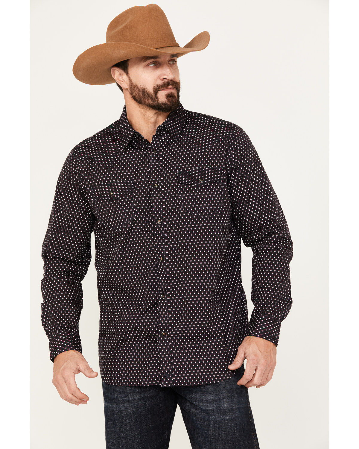 Image #1 - Moonshine Spirit&reg; Men's Cat Geo Print Long Sleeve Western Snap Shirt, Black, hi-res