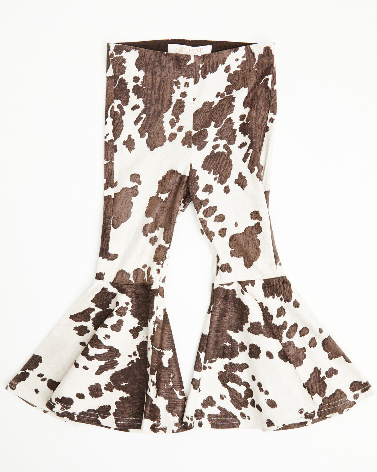 Shyanne Toddler Girls' Carly Faux Suede Cow Print Flare Pants, Brown, hi-res
