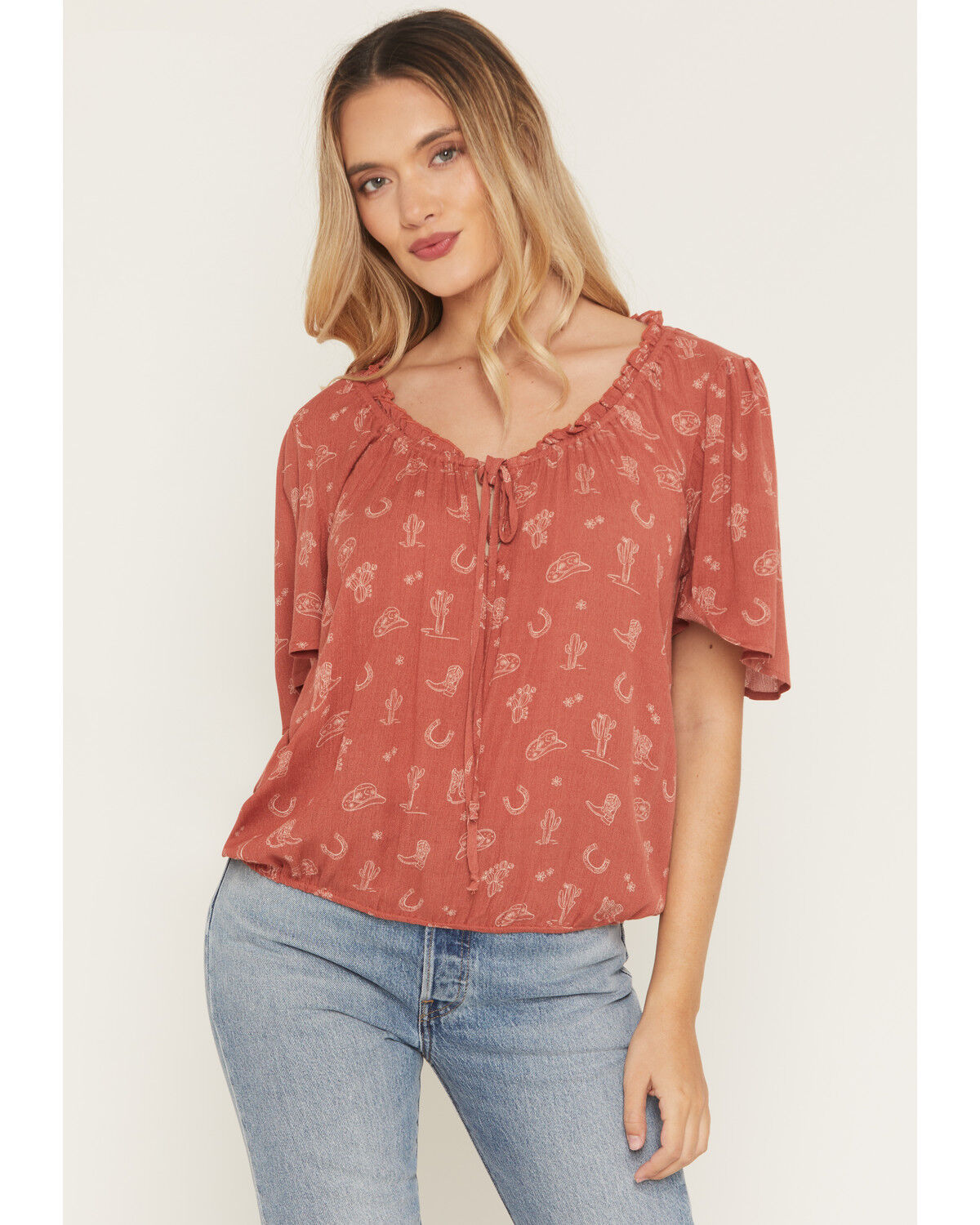 Image #1 - Wild Moss Women's Western Print Short Sleeve Shirt, Rust Copper, hi-res