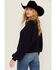 Image #4 - Cleo + Wolf Women's Celine Open Weave Cropped Sweater, Navy, hi-res