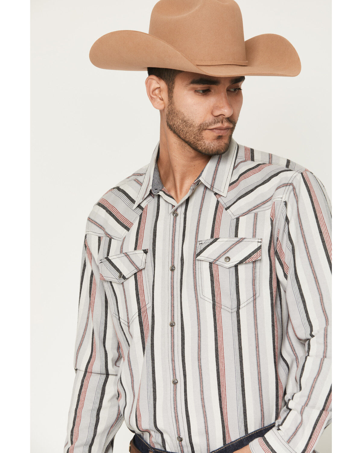 Image #2 - Cody James Men's Saddle Ridge Striped Print Long Sleeve Snap Western Shirt - Big, Grey, hi-res