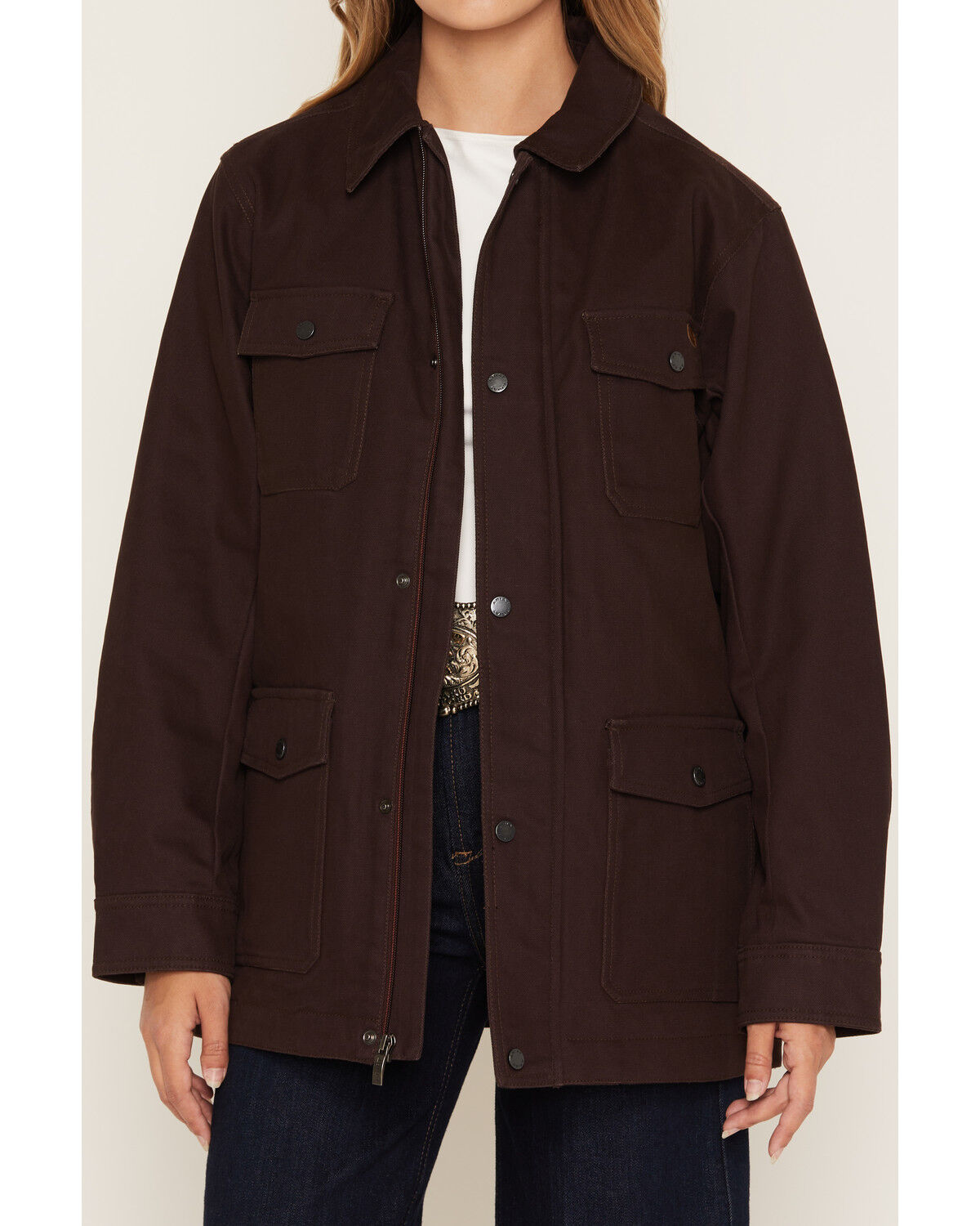 Image #3 - Ariat Women's Western Canvas Concealed Carry Chore Jacket, Chocolate, hi-res