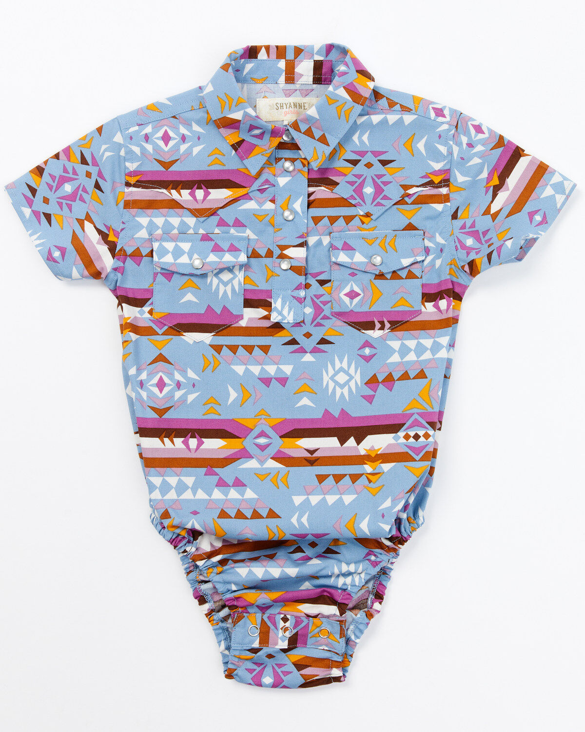 Shyanne Infant Girls' Printed Short Sleeve Snap Western Onesie, Blue, hi-res