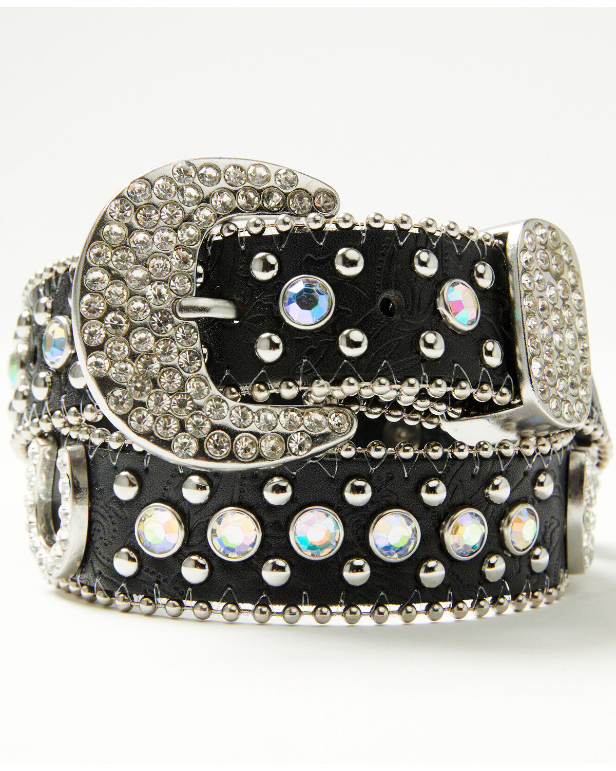 Shyanne Girls' Horseshoe Medallion Bling Belt, Black, hi-res