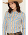 Image #2 - Shyanne Women's Serape Striped Long Sleeve Snap Stretch Western Shirt, Blue, hi-res