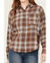 Image #3 - Cleo + Wolf Women's Mixed Media Plaid Print Button-Down Graphic Flannel Shirt , Indigo, hi-res