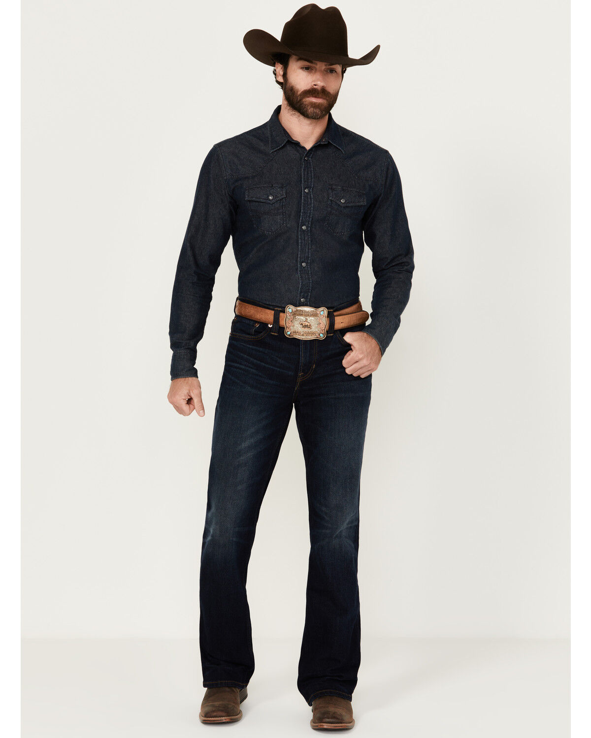 Image #1 - Blue Ranchwear Men's Carbon Wash Jethro Slim Bootcut Stretch Denim Jeans, Dark Wash, hi-res