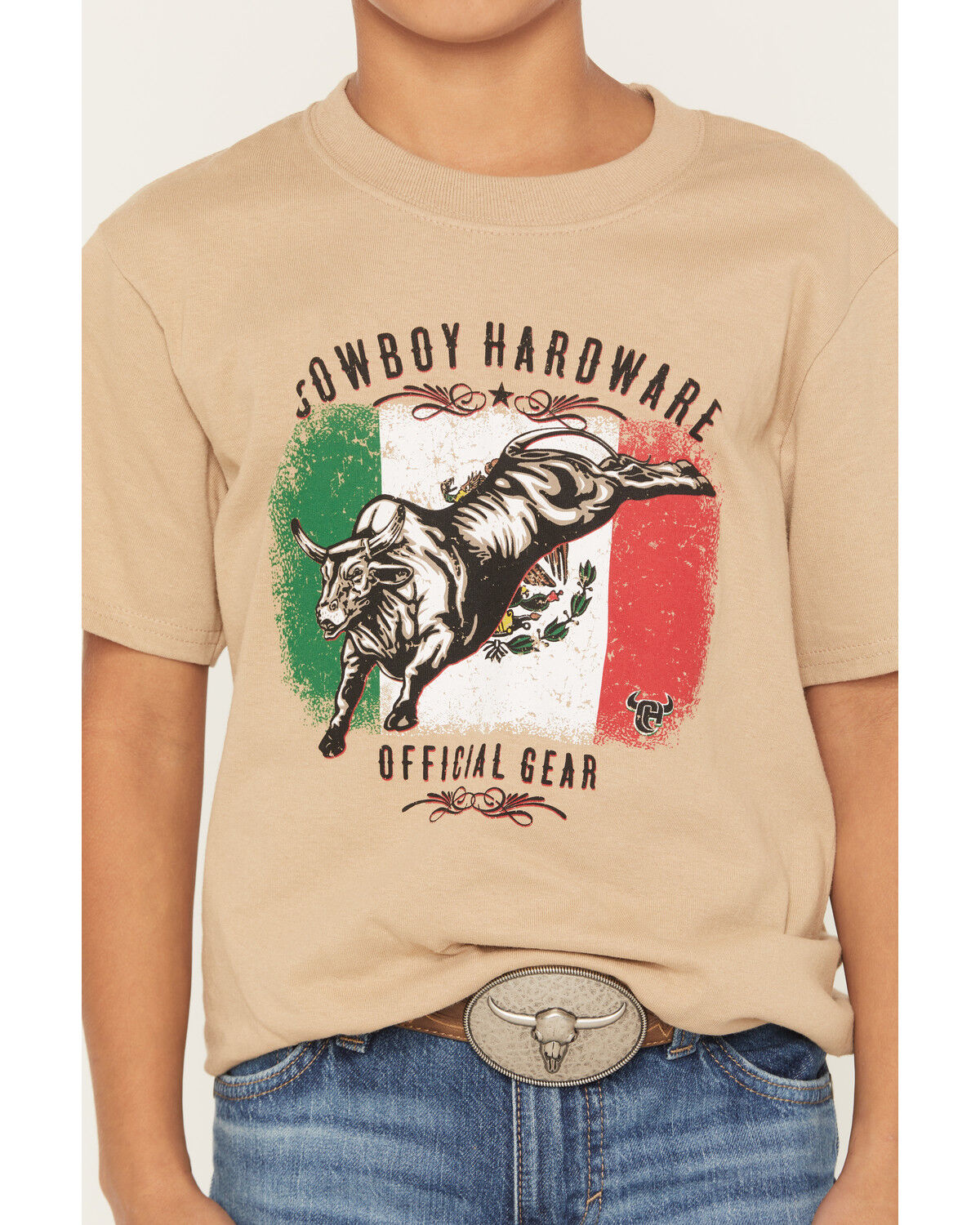 Image #3 - Cowboy Hardware Boys' Mexico Flag Short Sleeve Graphic T-Shirt, Sand, hi-res