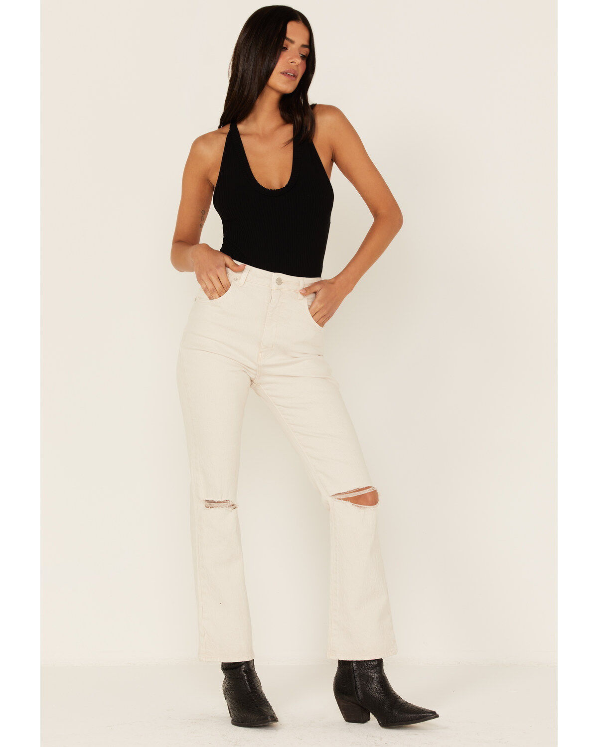 Image #1 - Rolla's Women's High Rise Distressed Cropped Dusters Bootcut Jeans, , hi-res