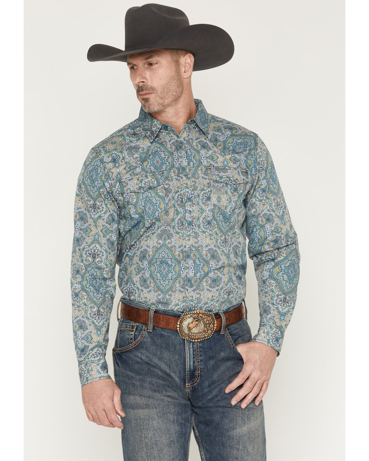 Image #1 - Gibson Trading Co Men's Throwback Paisley Print Long Sleeve Western Shirt, Multi, hi-res
