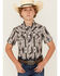 Image #1 - Rock & Roll Denim Boys' Southwestern Print Moisture Wicking Short Sleeve Pearl Snap Western Shirt , Brown, hi-res