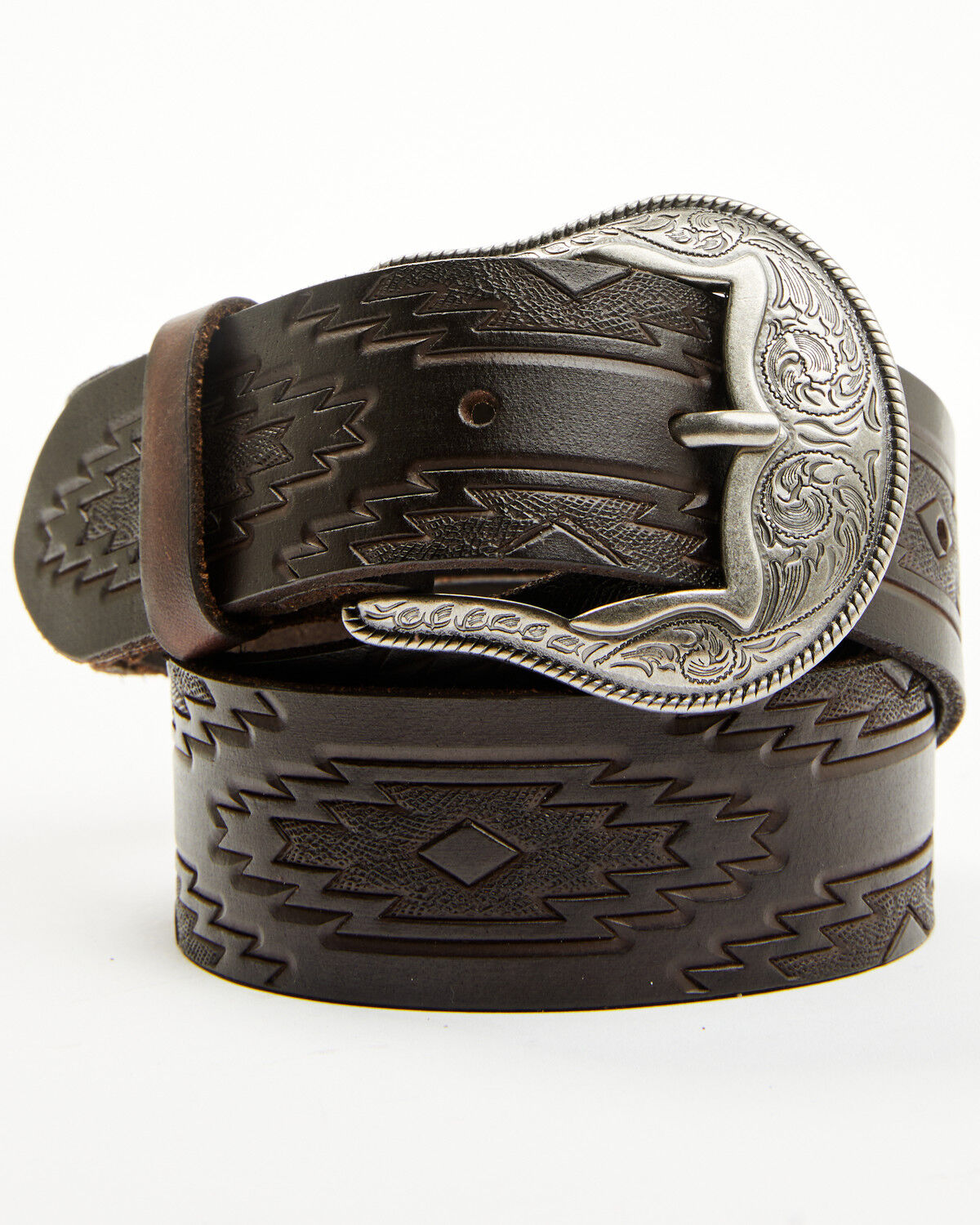 Image #2 - RANK 45&reg; Men's Slade Southwestern Embossed Leather Belt, Dark Brown, hi-res