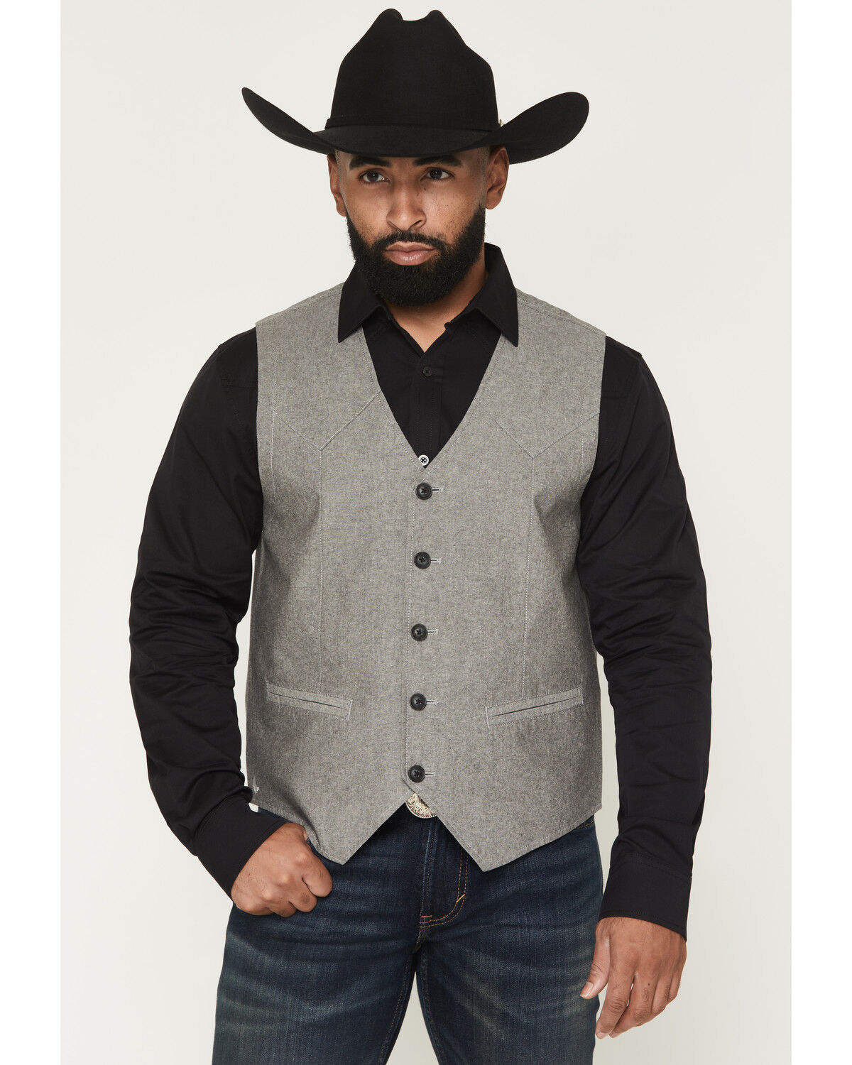 Cody James Men's Brogue Button-Down Vest, Black, hi-res