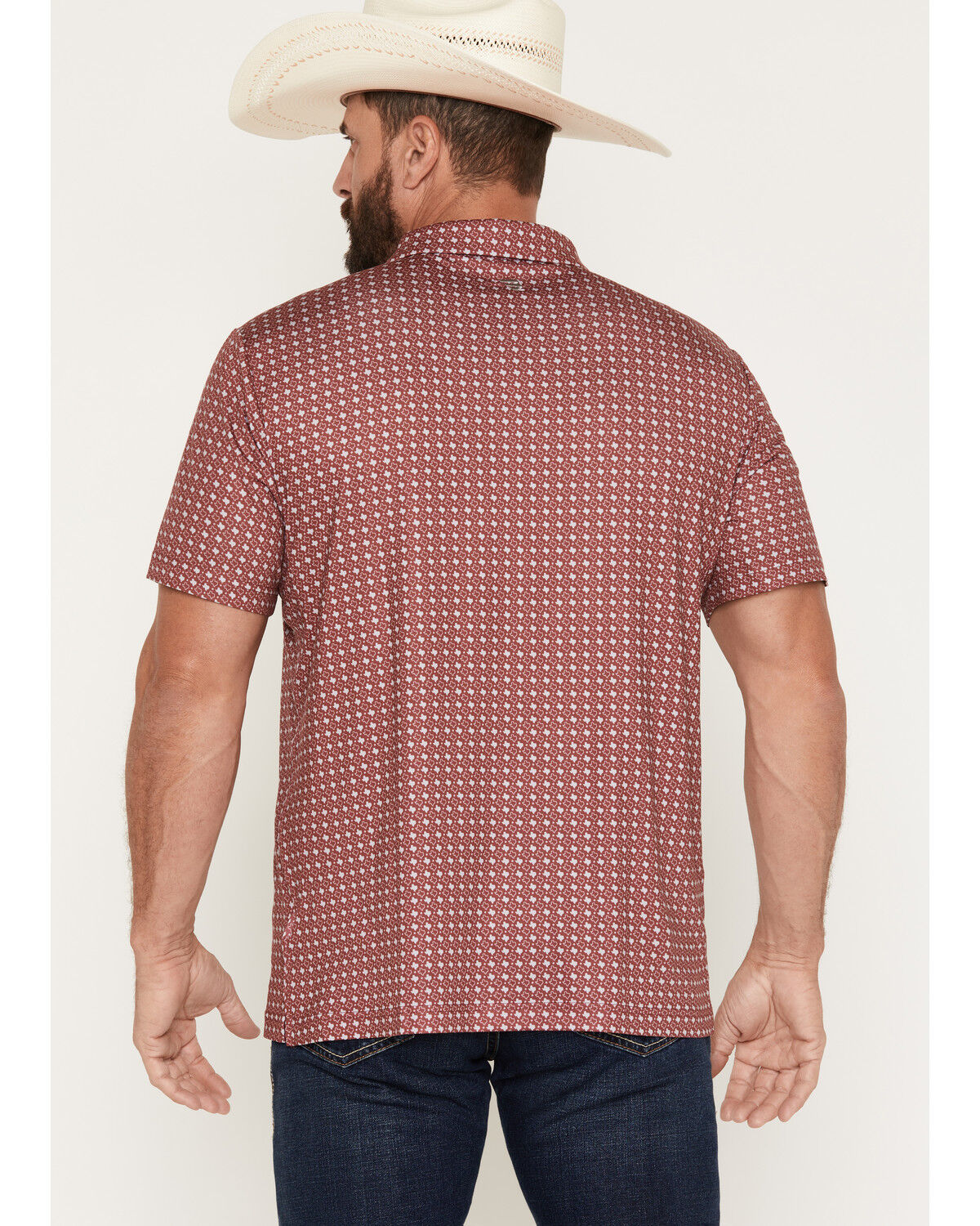 Image #4 - Burlebo Men's Texas Short Sleeve Button-Down Performance Polo Shirt, Maroon, hi-res