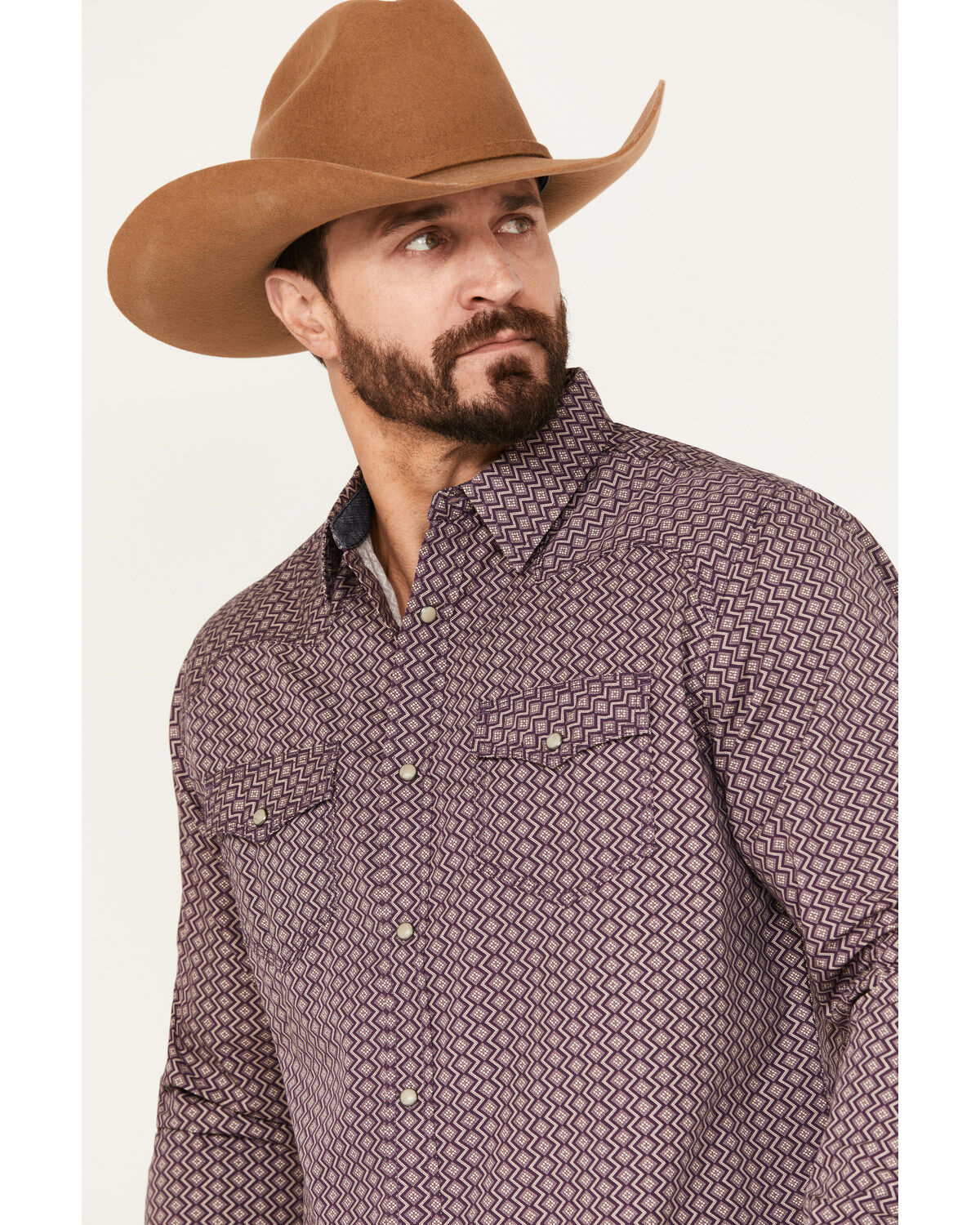 Image #2 - Moonshine Spirit&reg; Men's Southwestern Print Long Sleeve Western Pearl Snap Shirt, Purple, hi-res