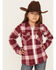 Image #1 - Shyanne Girls' Port Plaid Print Long Sleeve Zip Flannel Shacket, Burgundy, hi-res