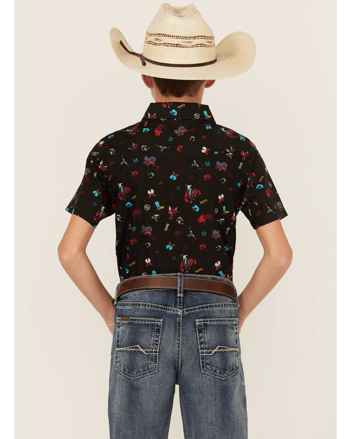 Image #4 - Cody James Boys' Sheriff Conversation Print Short Sleeve Snap Western Shirt, Black, hi-res