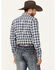 Image #4 - Blue Ranchwear Men's Crossville Herringbone Checkered Print Long Sleeve Snap Work Shirt, Dark Blue, hi-res