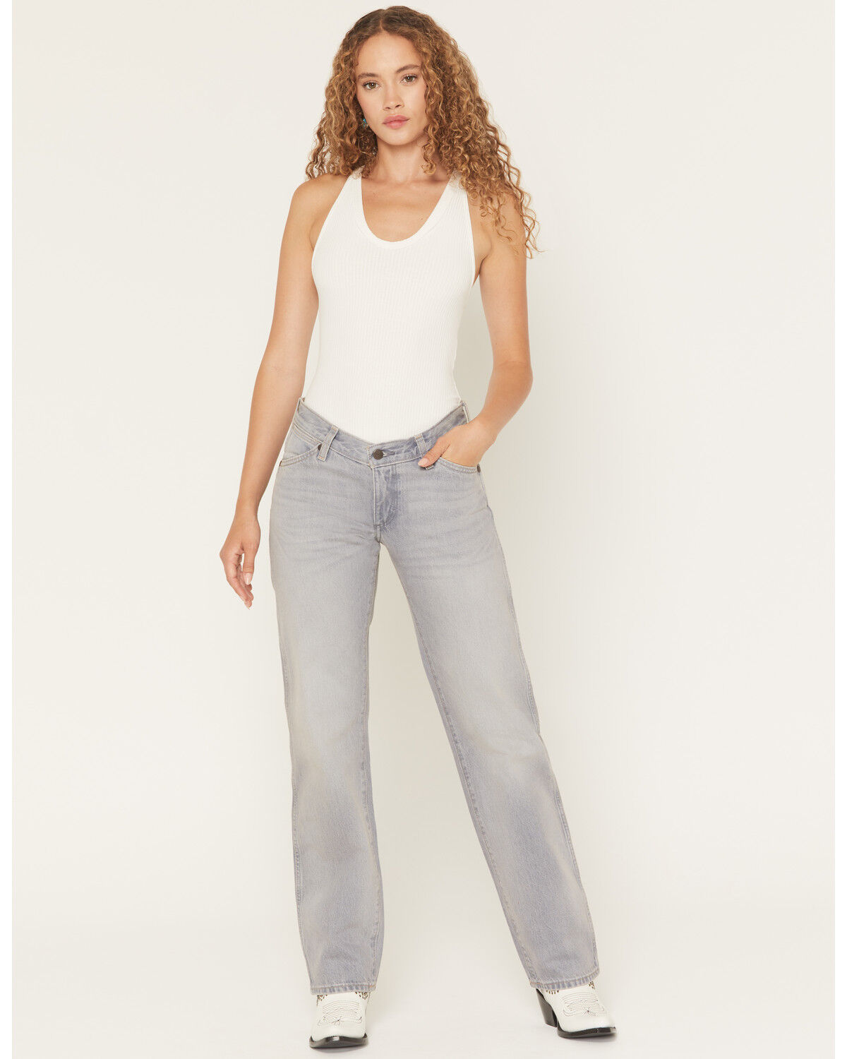 Wrangler Women's Haute Haze Low Rise Cowboy Straight Denim Jeans, Grey, hi-res