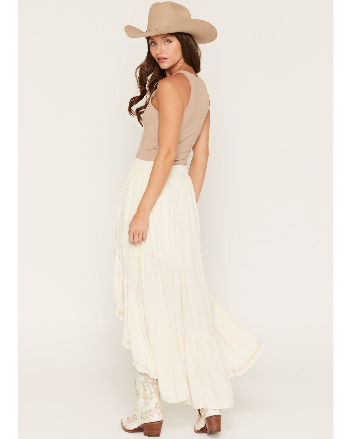 Image #4 - Shyanne Women's Hattie Embroidered High-Low Hem Midi Skirt, Beige, hi-res