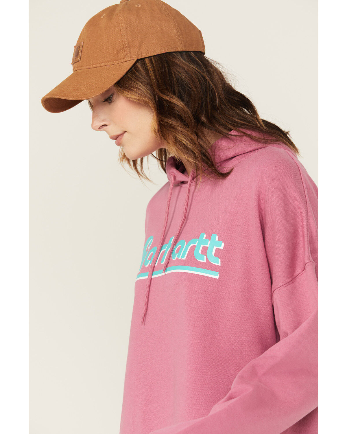 Image #2 - Carhartt Women's Tencel&trade; Fiber Series Loose Fit Graphic Hoodie, Dark Pink, hi-res