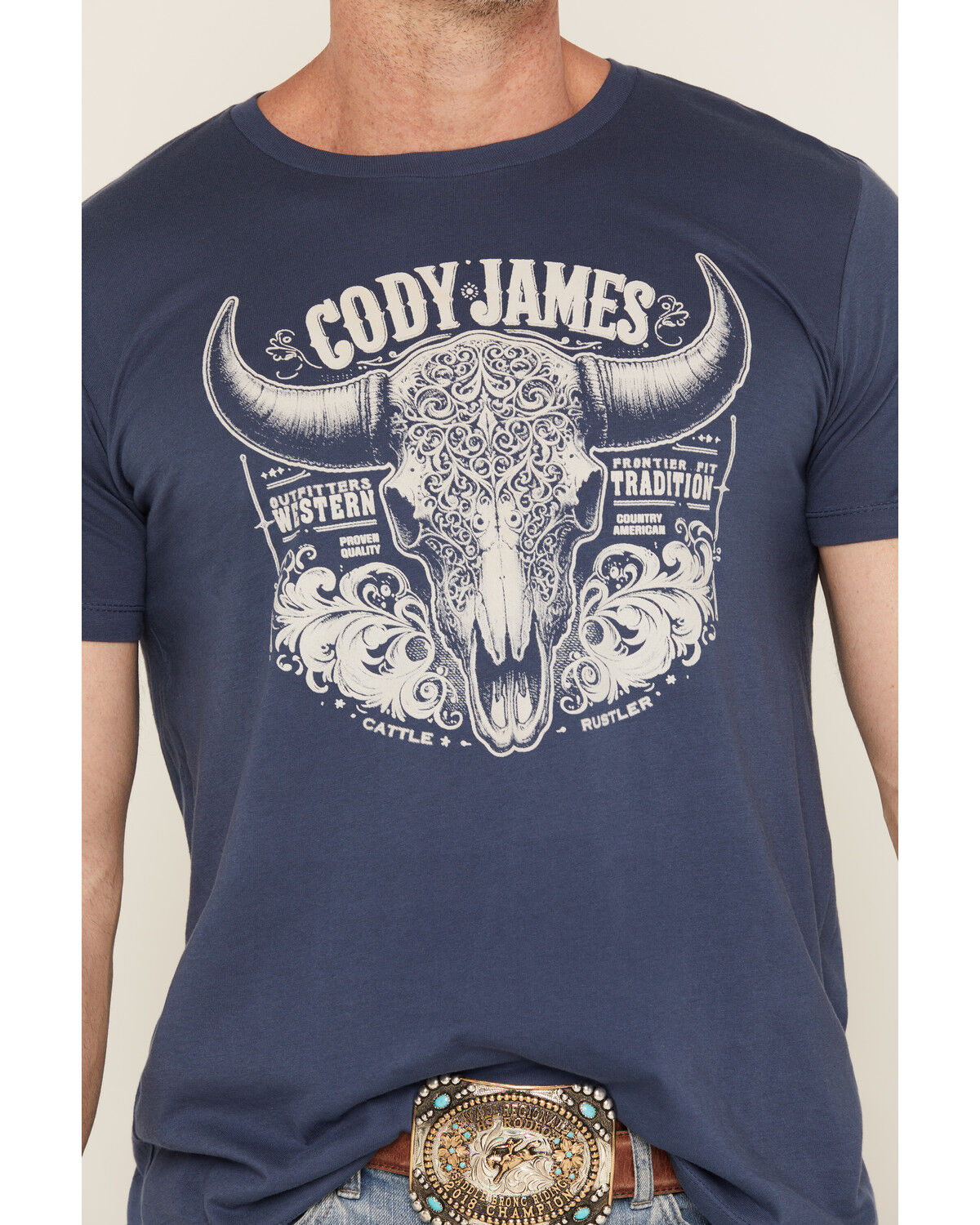 Image #3 - Cody James Men's Ornate Steerhead Skull Short Sleeve Graphic T-Shirt, Blue, hi-res