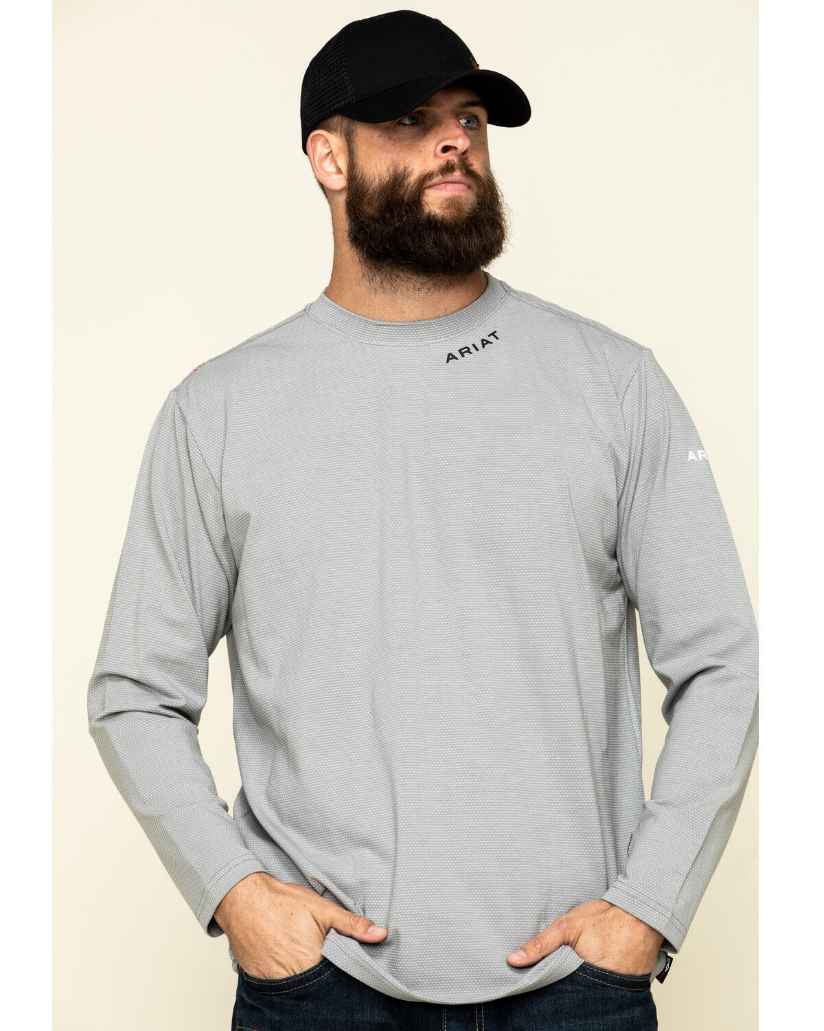 Image #1 - Ariat Men's Silver Fox FR Baselayer Long Sleeve Work T-Shirt - Tall, Silver, hi-res