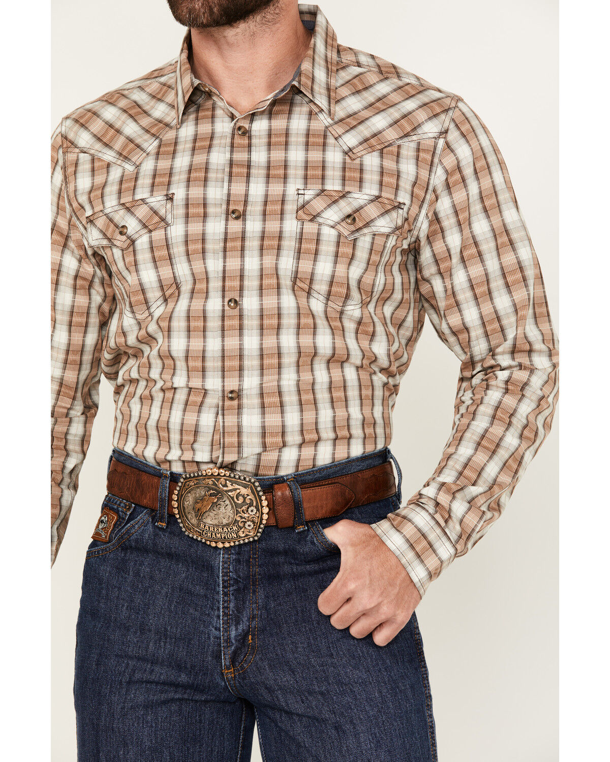 Image #3 - Cody James Men's Buck Off Plaid Print Long Sleeve Snap Western Shirt, Brown, hi-res