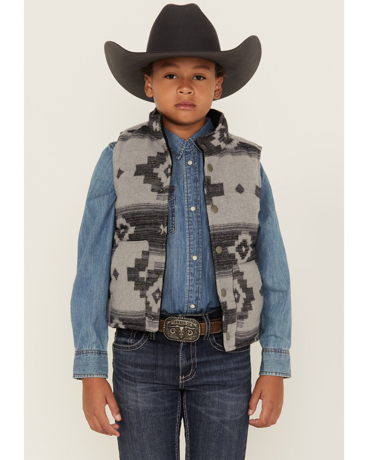Cody James Boys' Sunset Reversible Jacquard Puffer Vest, Grey, hi-res