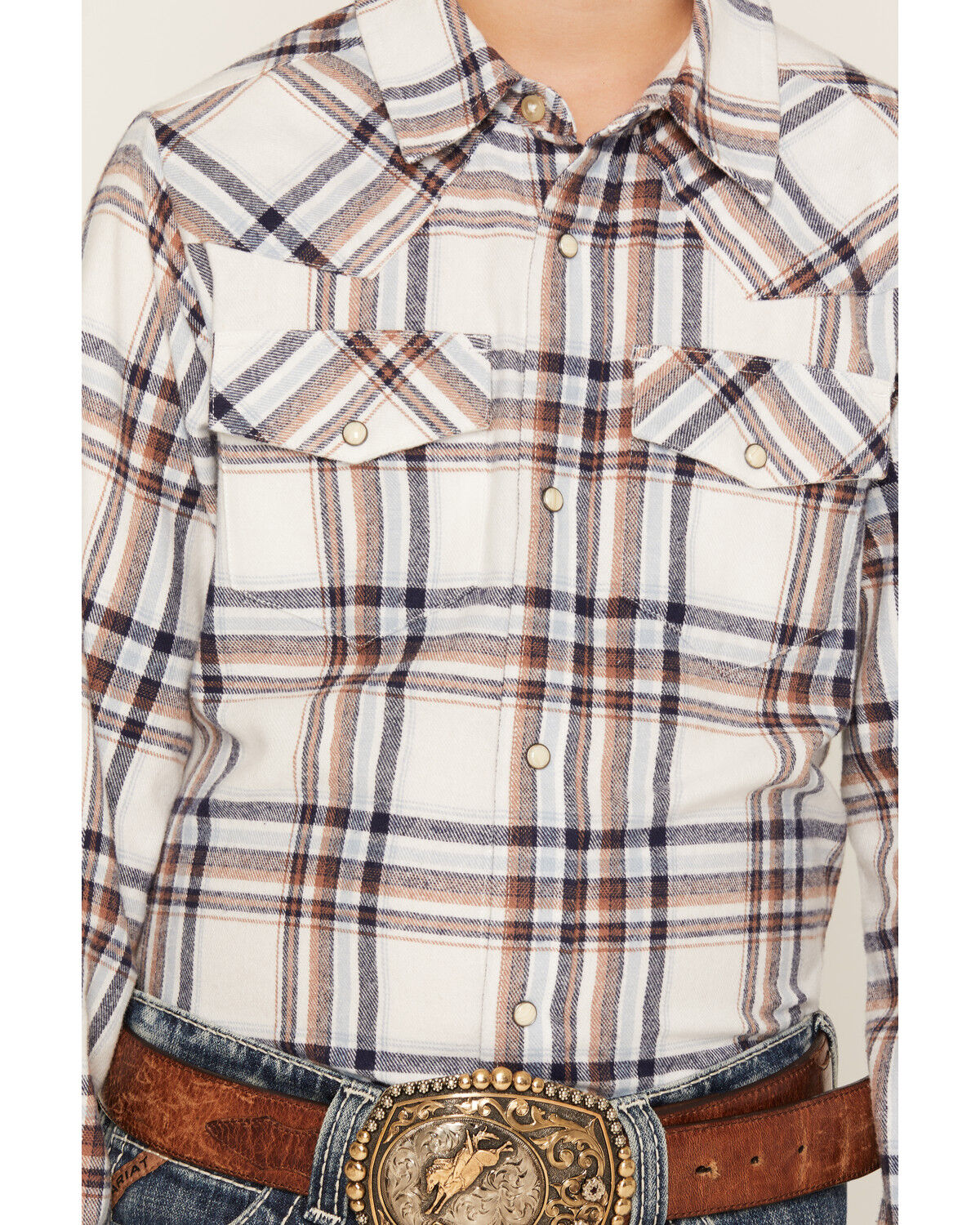 Image #3 - Gibson Trading Co Boys' Tucker Plaid Print Long Sleeve Snap Flannel Shirt, White, hi-res