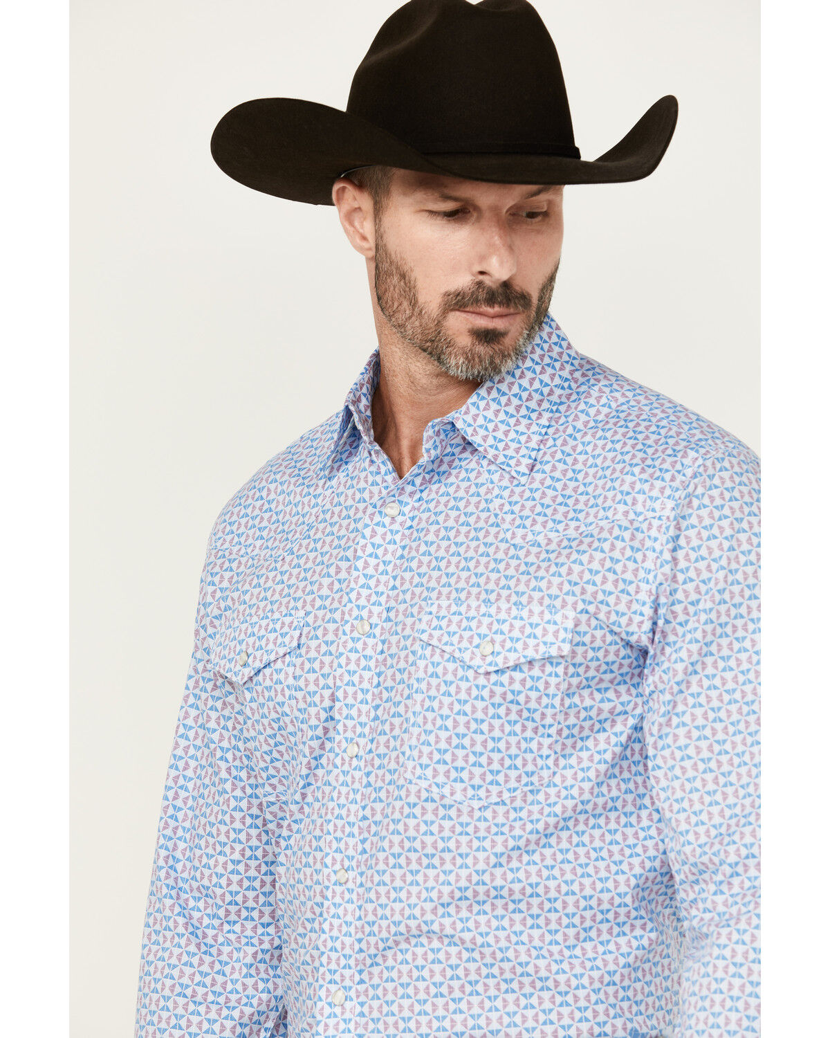 Image #2 - Wrangler 20X Men's Geo Print Long Sleeve Snap Stretch Western Shirt, Blue, hi-res