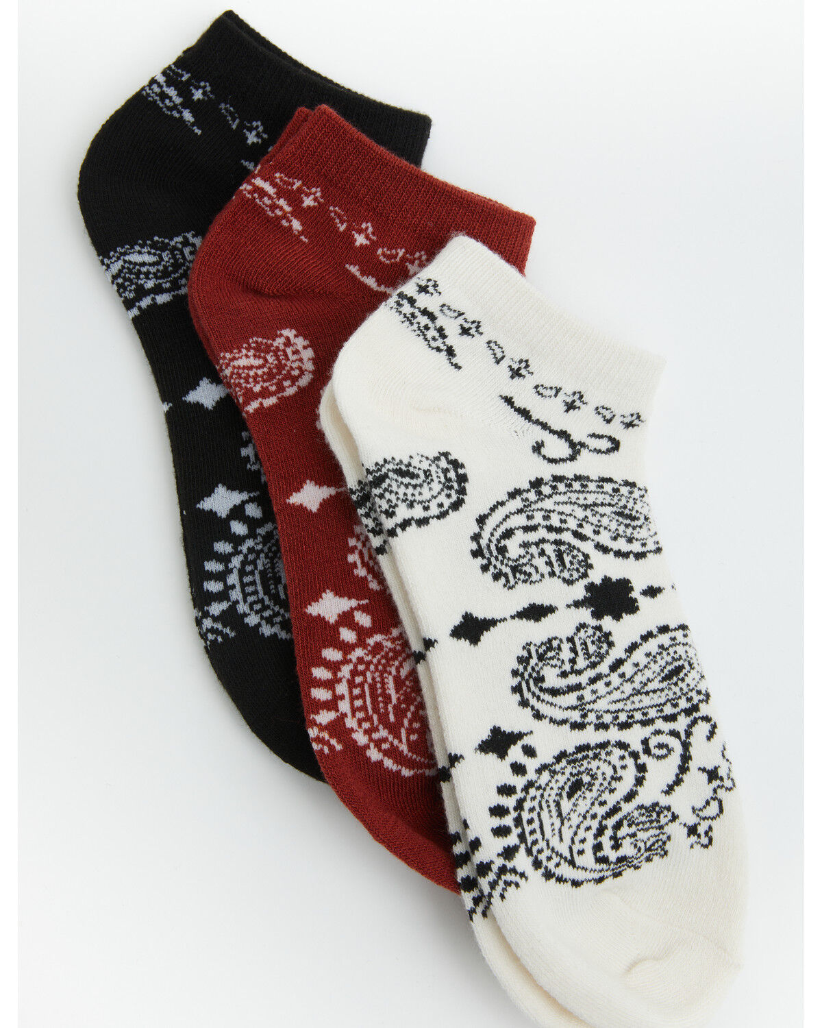 Boot Barn Women's Honor Bandana Print No Show Socks - 3 Pack, Red, hi-res